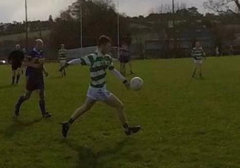 ROUND 1 SE JUNIOR FOOTBALL LEAGUE Eoin Burke goes for goal against Carrigaline in the junior football league.