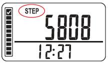 12. STEP FUNCTION Step counter up to 99,999 steps Press the MODE button until the top of the display shows the word STEP. This shows the number of steps walked during the day.