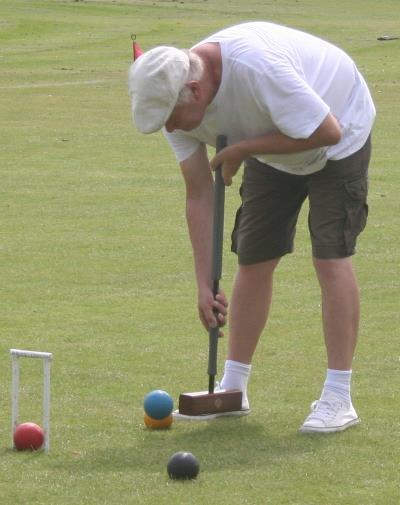 A/c Croquet triple Three balls three players Play in order of colour Other ideas welcome to extend our play tactics Did he or didn t he - hats off if he did!