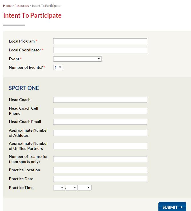 How to complete the Intent to Participate form online: Type in your Local Program name and Local Coordinator information. Select the appropriate sports season from the drop-down menu.
