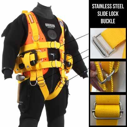 R-Vest Buckle Type Northern Divers R-Vest is available with adjustable waist and crotch straps with the stainless steel slide lock buckle.