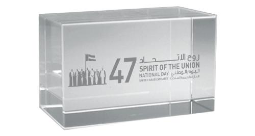 6 x 6 x 6 cm AED 45 CR-25 3D Crystal with National Day Logo 5 x 5 x 8 cm AED 50