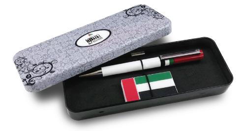 AED 18 NDP-GS UAE National Day Gift Set UAE Flag Pen UAE Flag USB Gift Box ( If 8 GB, AED 1 more and if 16