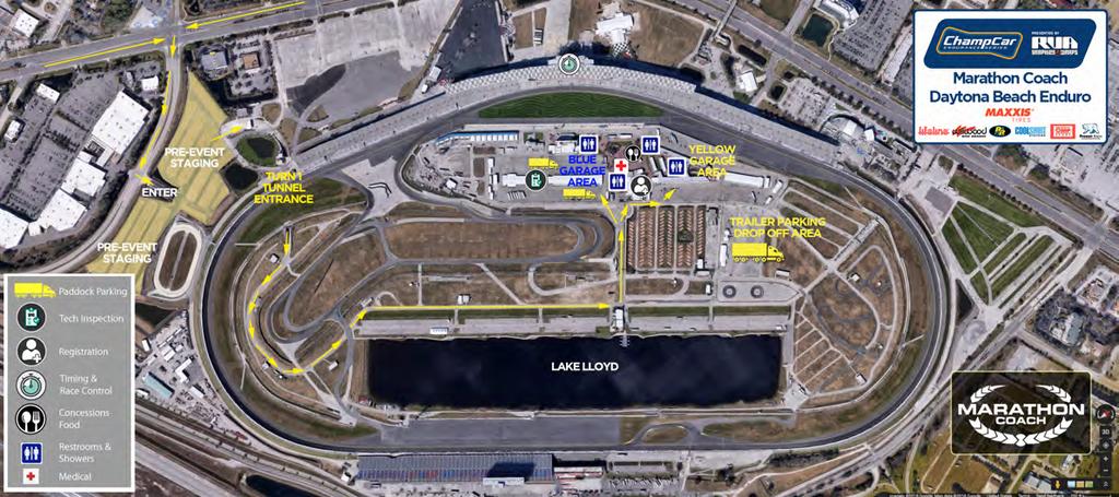 TRACK MAP 3 Daytona International Speedway Facts Surface Asphalt Length 3.56 mi (5.73 km) Turns 12 Banking 31 in oval turns 18 in tri-oval Race lap record 1:33.875 (P.J.