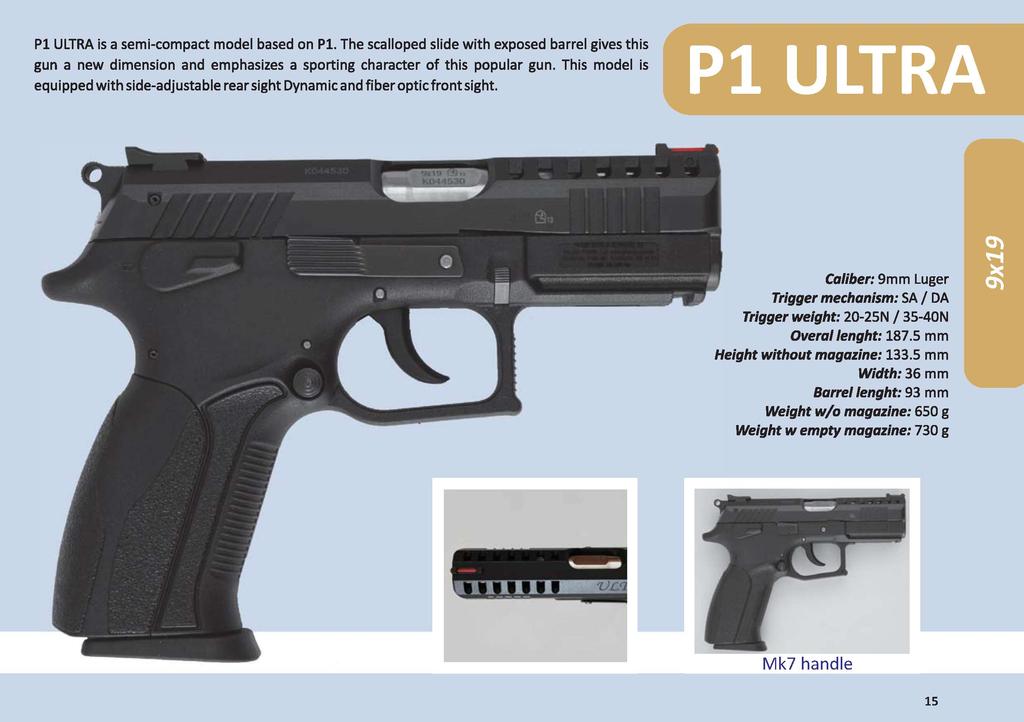 PI ULTRA is a semi-compact model based on PI. The scalloped slide with exposed barrel gives this gun a new dimension and emphasizes a sporting character of this popular gun.