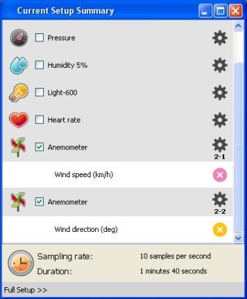 The Anemometer will appear twice, once as Wind speed and once as Wind direction (Wind 0-360 deg) 5. Make sure the icon(s) next to the sensor(s) is checked ( ) to enable it for logging 1.