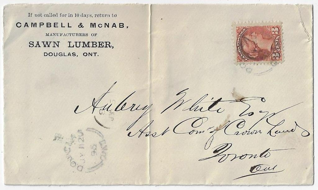 Item 323-21 Douglas Ont lumber 1895, 3 SQ tied by Douglas Ont split ring