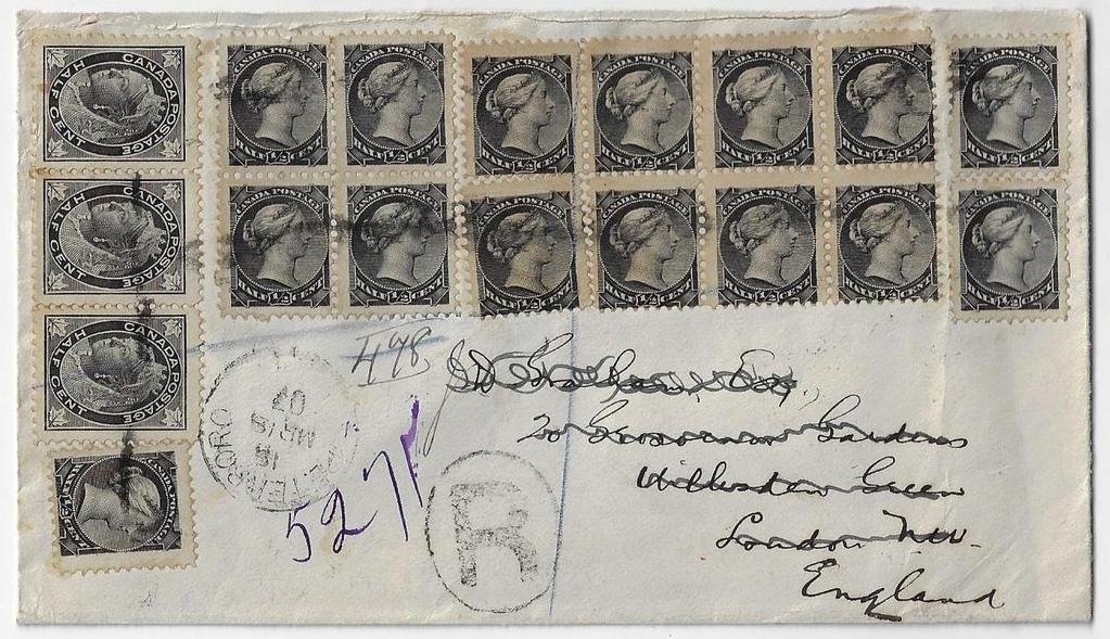 Item 323-34 9 double Empire to England 1907, ½ SQ (15),