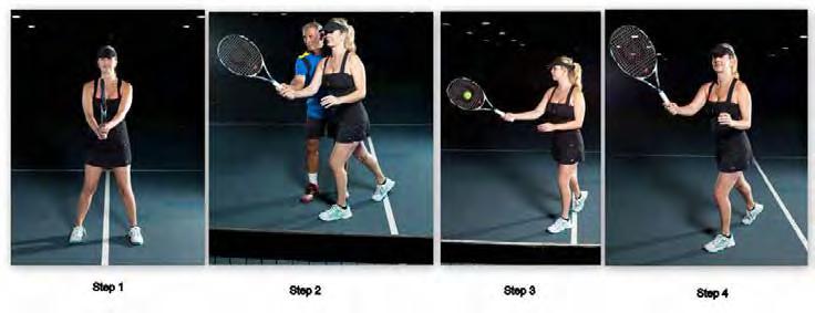 This stroke is used whenever the player is forced to hit a ball in the air. In these pictures Grey Rock Tennis Club player, Camille Palafox, demonstrates the proper form and technique.