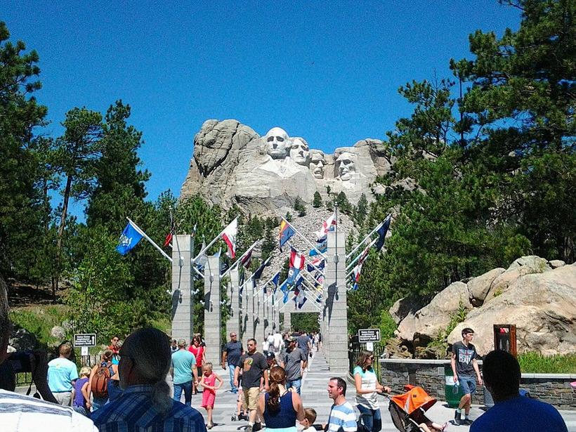 Mount Rushmore gets many visitors. Sometimes it is crowded.
