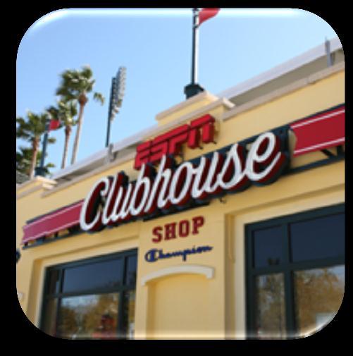ESPN Wide World of Sports Merchandise locations The ESPN Clubhouse Shop is the place for the ultimate sports fan where you will find the largest assortment of our exclusive ESPN Wide World of Sports