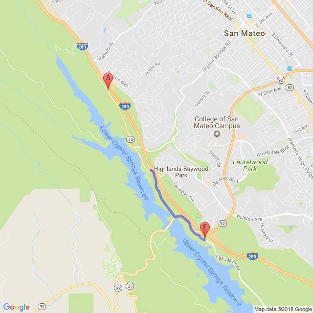Leg 23: 1.8 miles, Easy Bridge - runner/walker in van to 280 S 1.5.miles. 0.0 - Bunker Hill Rd. off ramp stop sign at Skyline Blvd. L - 1.1 Hwy. 92. R - 1.7 Canada Rd.