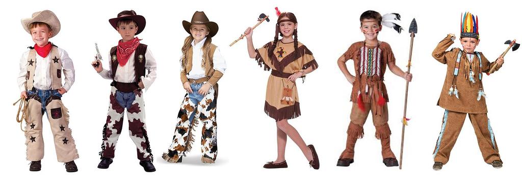 <THE ADVENTURE STARTS> The Wild West adventure begins with dressing up the group of children. Several types of costumes and accessories are available.