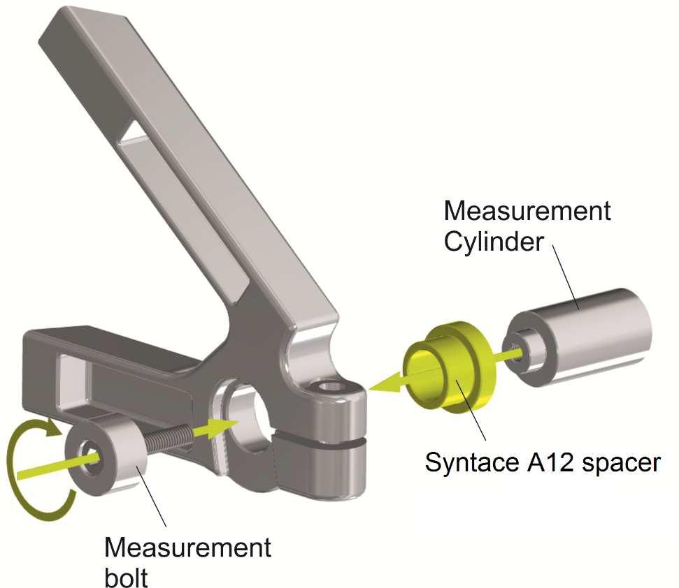Syntace V1: - Sprocket side right-hand side The measurement cylinder must always be positioned against the outer dropout face / the measurement bolt must always be positioned against the inside