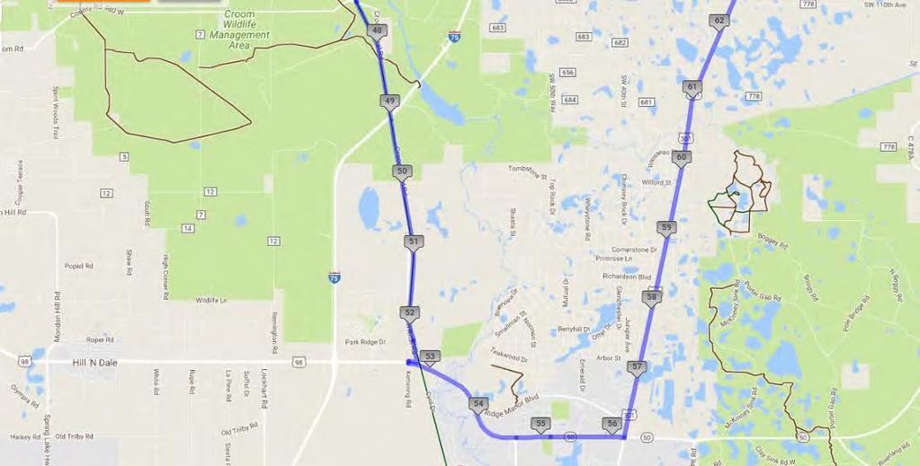 STAGE #1 102 MILE BIKE Mile 47-62 Continue SOUTH on Withlacoochee 41 State Trail. Crew can follow trail 52 driving Croom Rital Rd. No route markers are allowed on *** Withlacoochee Trail.