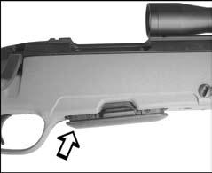 Unloading: Move rotary safety in position Safe (only white dot is visible). Remove magazine or lock it in second position (magazine protrudes by approx. 5 mm/ 0,19 ).