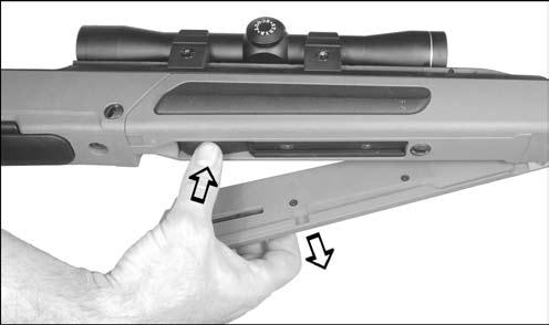 17. INTEGRAL BIPOD Extending the integral bipod: The unloaded and safe rifle (Lock position) is pointed in a safe direction.