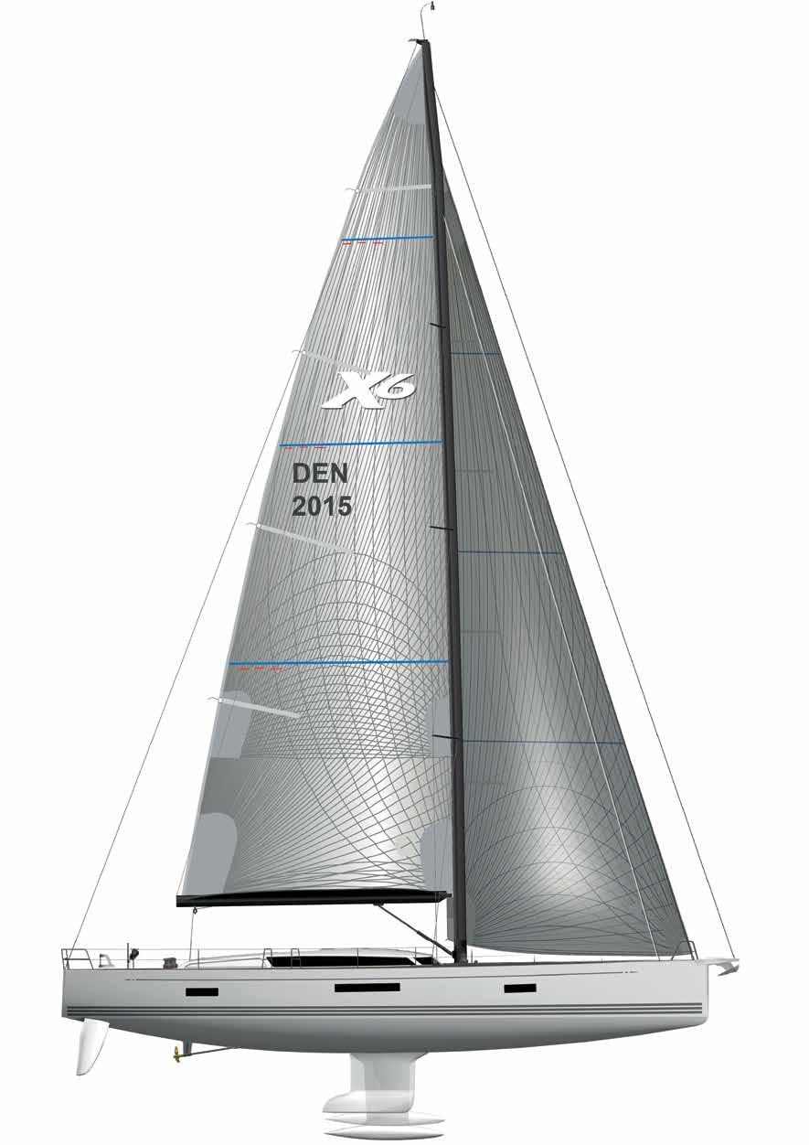X6 Dimensions Overall length 20.12 m 66 ft Hull length 19.22 m 63.1 ft Waterline length 17.85 m 58.6 ft Beam 5.40 m 17.8 ft Draft (option A: L-keel) 2.6 m 8.