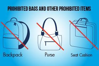 Items No purses or backpacks larger than 6 x 6 x 6 will be allowed No clear bags larger than 12 x 6 x 12 will be allowed No coolers No cameras (Thurs. Sun.
