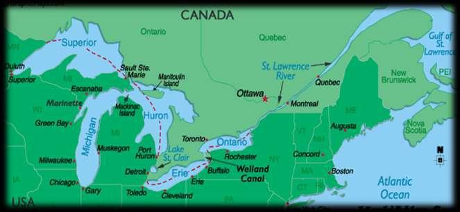 The Great Lakes are all connected and flow into the Atlantic Ocean through the St. Lawrence River.