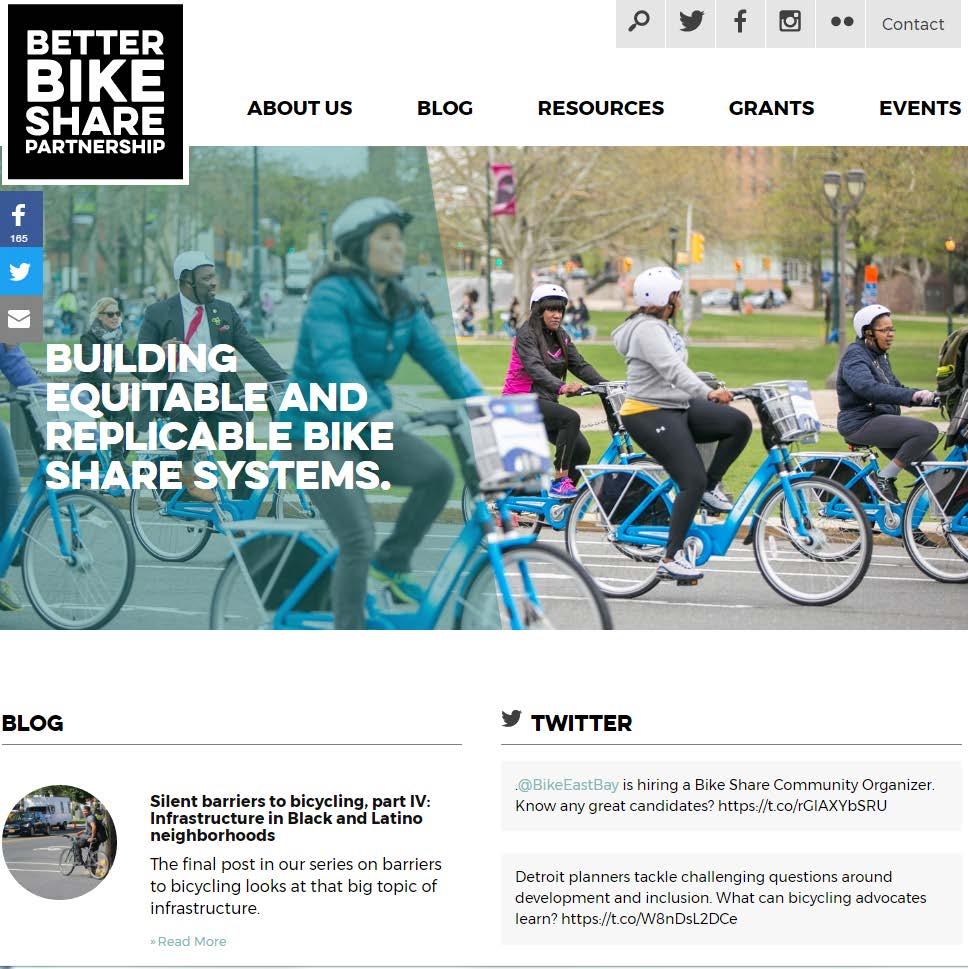 Efforts to improve bike share equity Better Bike Share Partnership Funded equity initiatives for: Philadelphia Indego Grants to 6