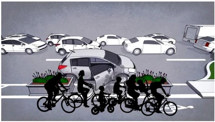 Protected Bicycle Lanes Cyclists buffered by green