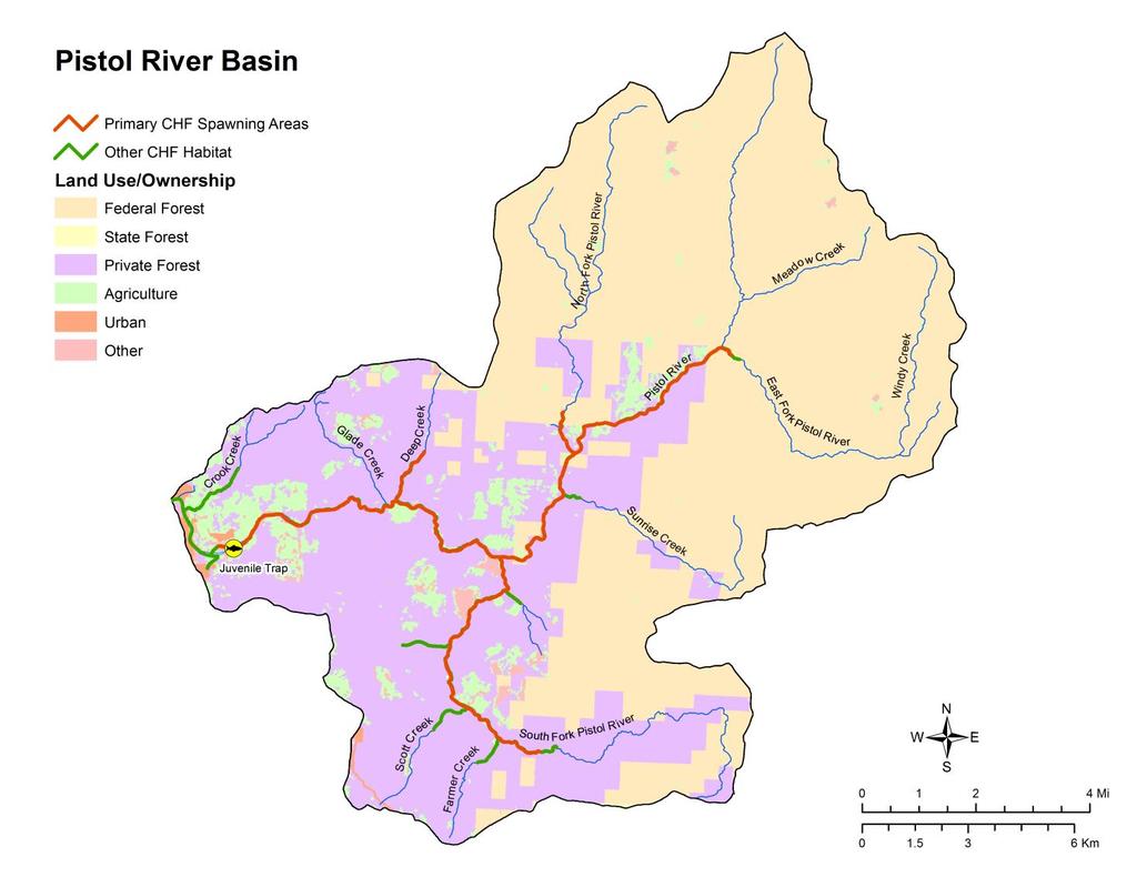 Figure 17. Map of the Pistol River Basin. The Pistol River drains into the Pacific Ocean. ±12,900) fish annually.