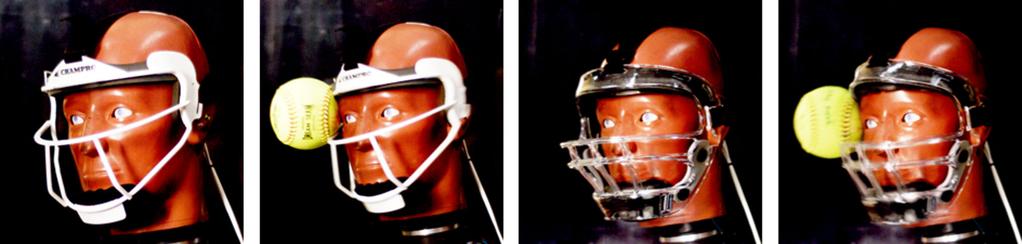 The right two pictures illustrate the Markwort Large mask (plastic) before impact and during maximum ball intrusion.