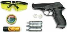 Crosman T4 CO2 pistol Incl. targets, ammo, CO2 & safety glasses. 8rd BB & pellet repeater. Daisy Powerline 008 CO2 pistol series Get the gun or kit. 8rd BB & pellet clip. Plinking & target practice.