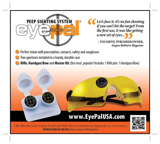 Shoot better, be more accurate, hit the 10-ring! Each EyePal is a synthetic circle with a tiny peep hole in the center that focuses your eye. Pistol/ bow hole is larger than the rifle hole.