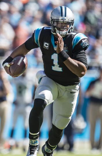 Cam Newton NEWTON RUSHES INTO THE END ZONE Quarterback Cam Newton's 48 rushing touchdowns are the second-most among active players in the NFL since his rookie season in 2011.