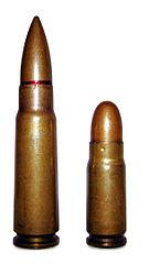 Fig. 23. These are examples of full metal jackets (FMJ) bullets in their usual shapes: pointed ( spitzer ) loaded in the 7.62 x 39 mm rifle and round-nosed loaded in the 7.