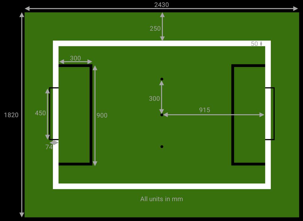 1 Playing Field 1.1 Floor 1.1.1 The field has 50mm thick white lines 250mm from the walls on every side, which form the border of the out area (exclusive of the white lines).