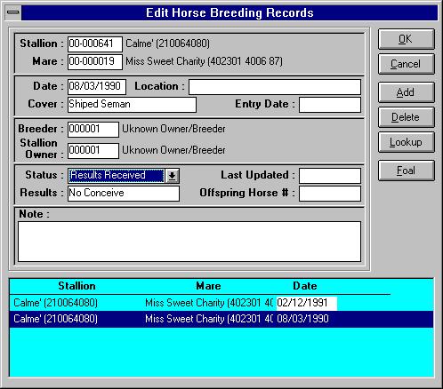 Adding Horse Memos Choose Horse/Edit Memos from the View Horse screen to add to or change the memos attached to this horse. This will bring up the Edit Horse Memos dialog box.