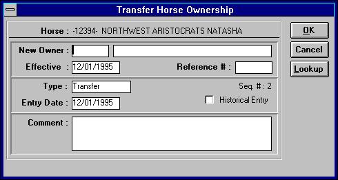 When a foal is produced and you have a breeding record entered, you can create the new horse from the breeding record. Choose the breeding record that produced the foal, and click on the Foal button.