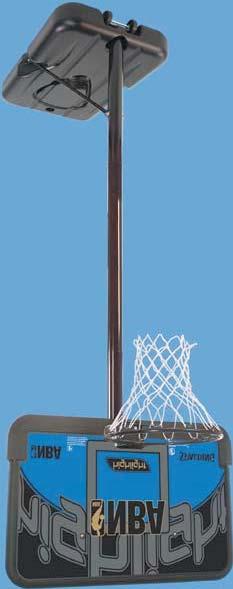 NBA HIGHLIGHT + Base for stability + Round, three-part pole system (O 6,98 cm) + Backboard made of eco-composite material + Solid steel rim (standard size) with a white all-weather net +