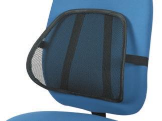 Backrests offer lumbar support to relieve back stress while seat cushions reduce