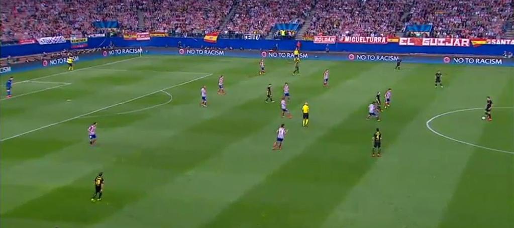Atletico employ a very narrow midfield line and employ their wingers in the half spaces of