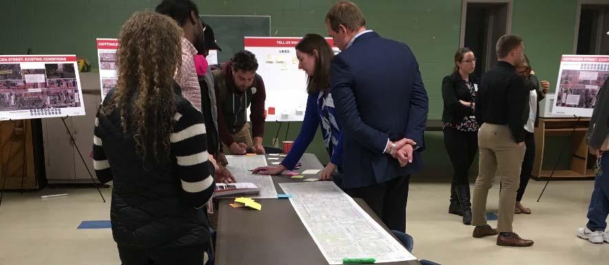 Using panel displays, residents were shown design options for segments of the corridor ranging from high investment (giving transit greatest priority), medium investment, and low investment (giving