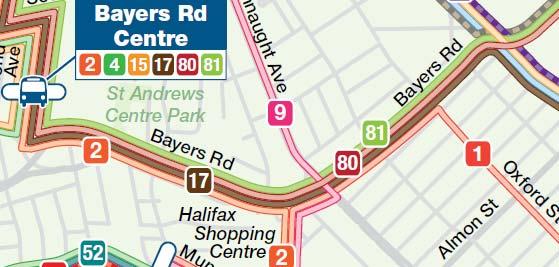 5.1.1 EXISTING TRANSIT Bayers Road is currently used by 7 Halifax Transit Routes (#1, 2, 9, 17, 80, 81, and 330, See Figure 5-4).