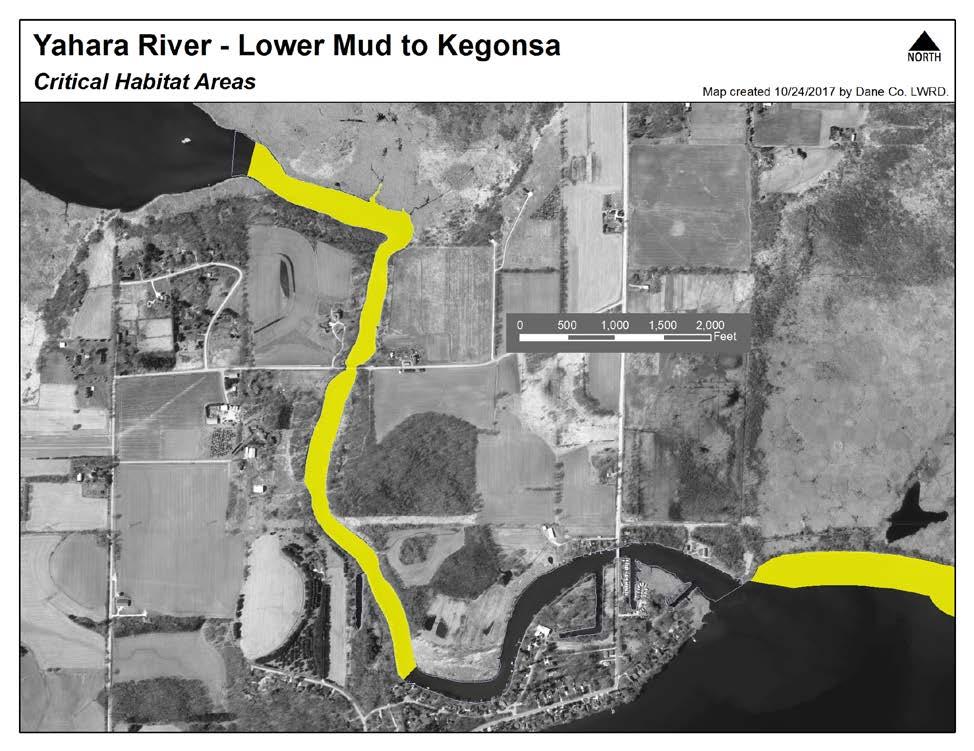 Yahara River Lower Mud Lake to Lake Kegonsa No changes are recommended to the Critical Habitat Area proposed in 2013 from the outlet of Lower Mud Lake to one half mile upstream of the CTH-AB bridge