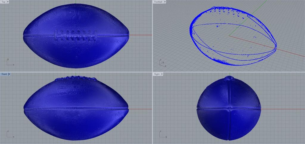 Figure 18. Screen capture images of the digital 3-dimensional model of the football, which was obtained by high-resolution laser scans and used to calculate the volume of the football.