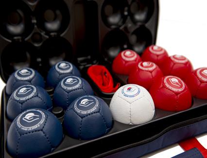 the most popular) 268 EXP1006 Superior Classic Boccia set in a box - the handsewn balls are made of soft Japanese microfiber/pu - choose between 5 different degrees of