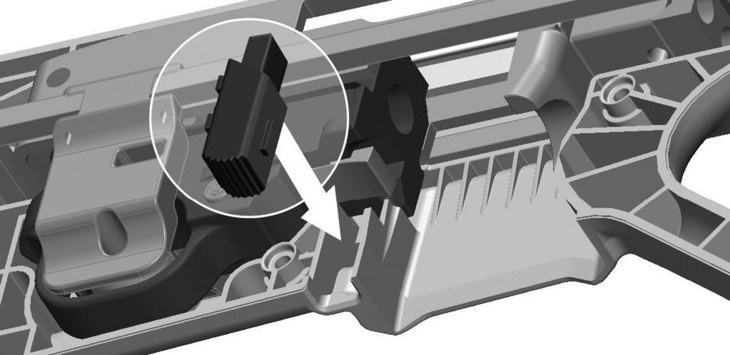 Lower the right side of the body onto the LEFT side carefully. Illustrations depict the Ruger old-style magazine release system 3 It should slide up and down freely.