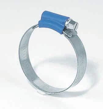 ABA screw-type clamps High tightening force, recommended for PVC hoses Drop-forged, zinc-plated, chromium steel band Zinc-plated, chromium steel screw Steel body with oven-hardened blue paint as a