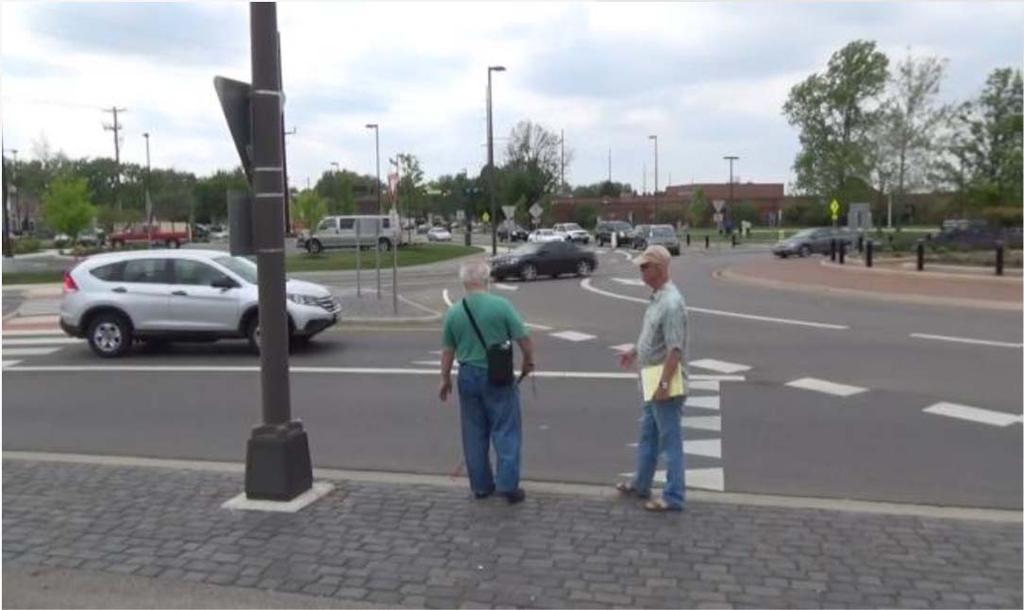 Determining the appropriate crossing location 26 Typical techniques Stop when contact curb or edge of street in front of them Some people may search for a