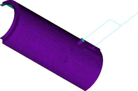the wing is connected to the main cylinder by means of a rectangular flange. This flange is modeled in FEA by using shell elements to form a rectangular shaped nozzle as shown in Fig. 7.