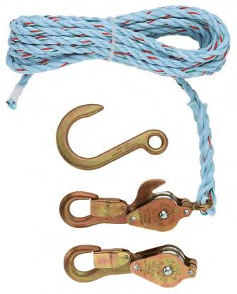 All Klein block and tackle use high-quality, 3/8" diameter rope. Forged hook is designed to fit under insulator and engage pin of cross arm. Maximum safe load 750 lbs. (340 kg).