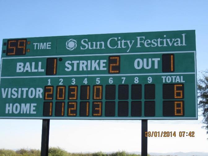 Scoreboard Controller Operation During the Game (Posting Runs by Innings) Runs scored for each inning are entered by pressing either the [HOME SCORE BY INN] key or the [VISITOR SCORE BY INN] key,
