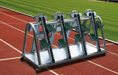 Running starting block Olympia Aluminium rail spike-proof plastic coated, with spikes for attachment on the track, with